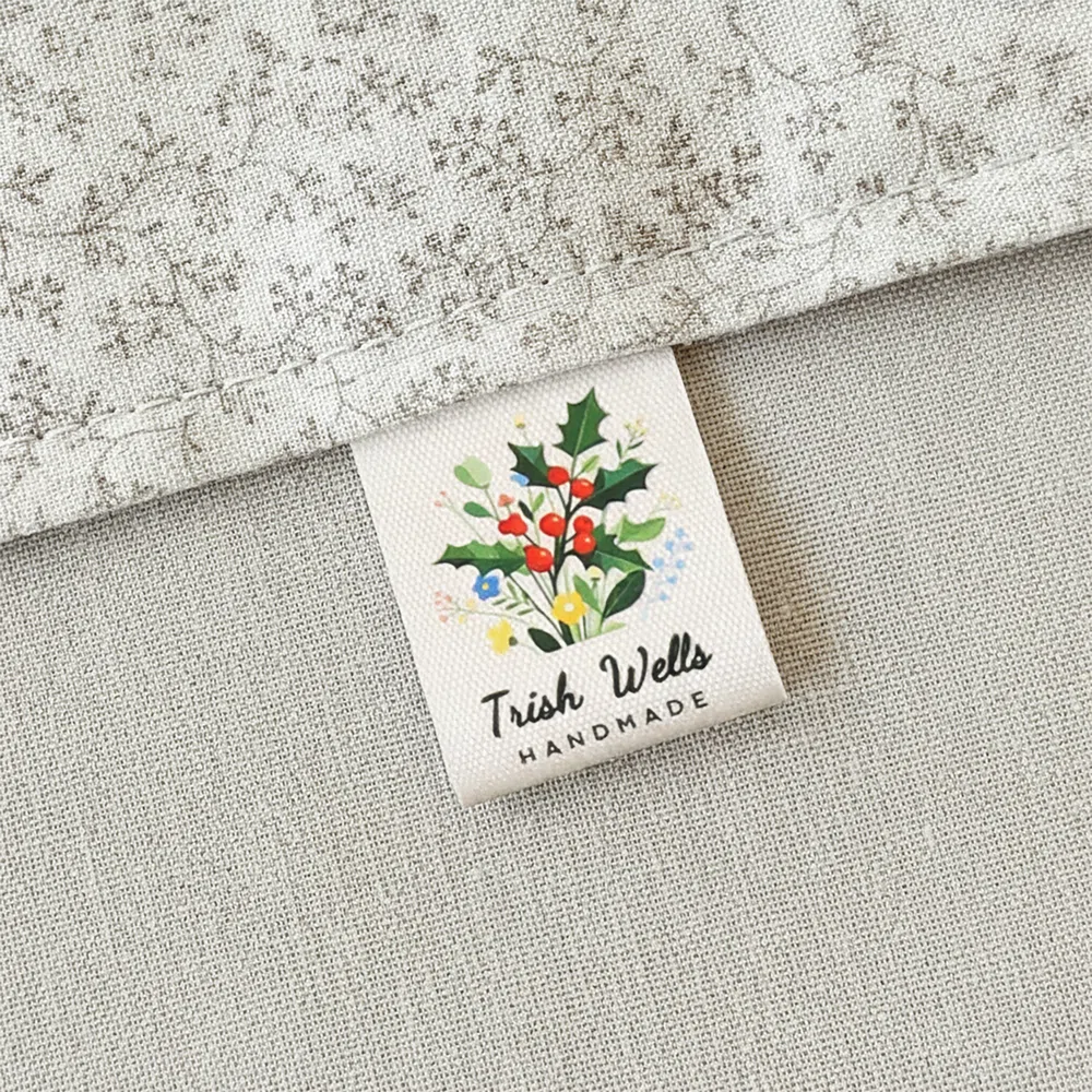 Personalized Watercolor Birth Flower 100% Cotton Sewing Label with Name and Text Birthday Gift for Knitting Lover DIY Craft Lover