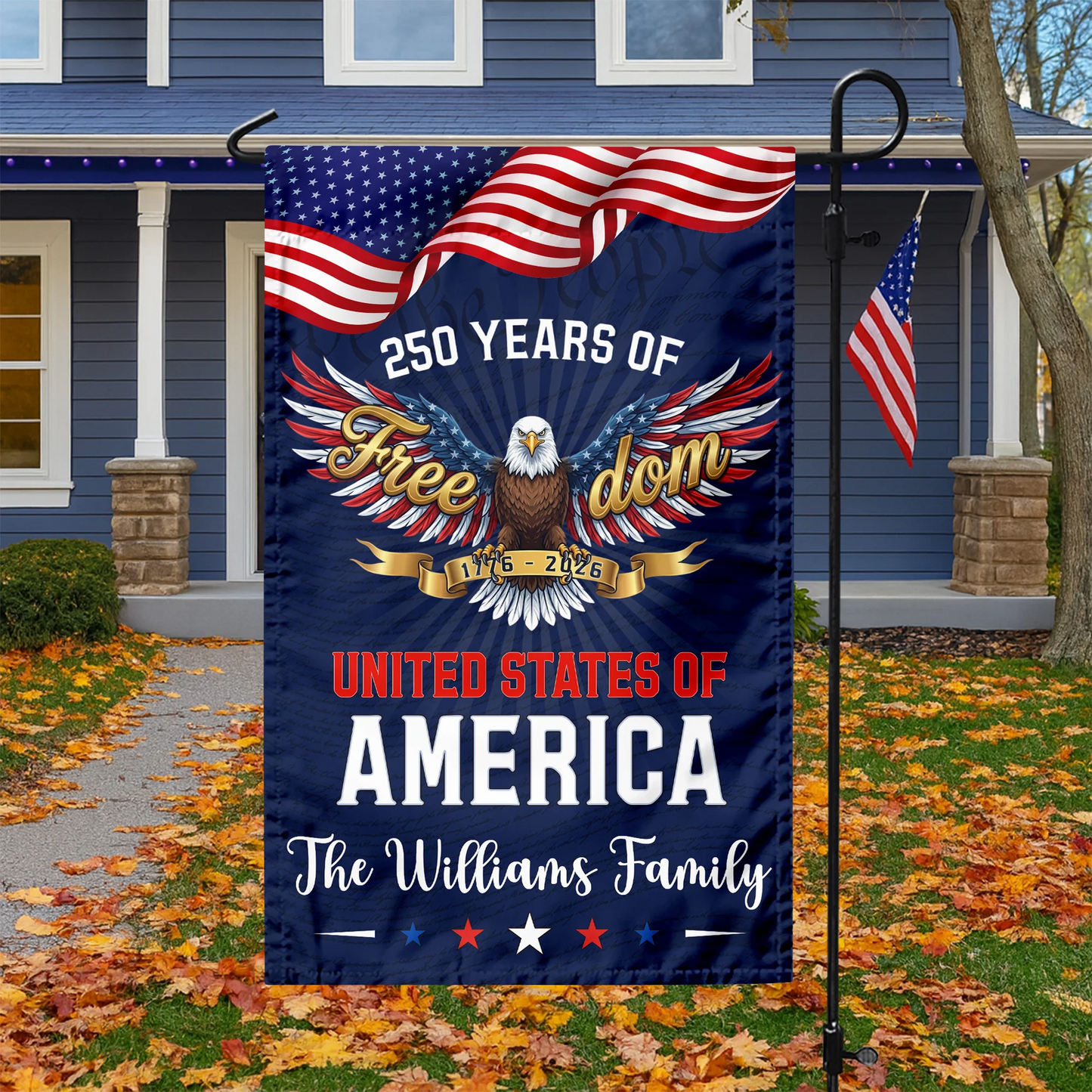 Custom Family Name 250 Years of Freedom Eagle USA 1776–2026 Garden Flag
