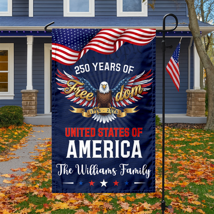 Custom Family Name 250 Years of Freedom Eagle USA 1776–2026 Garden Flag