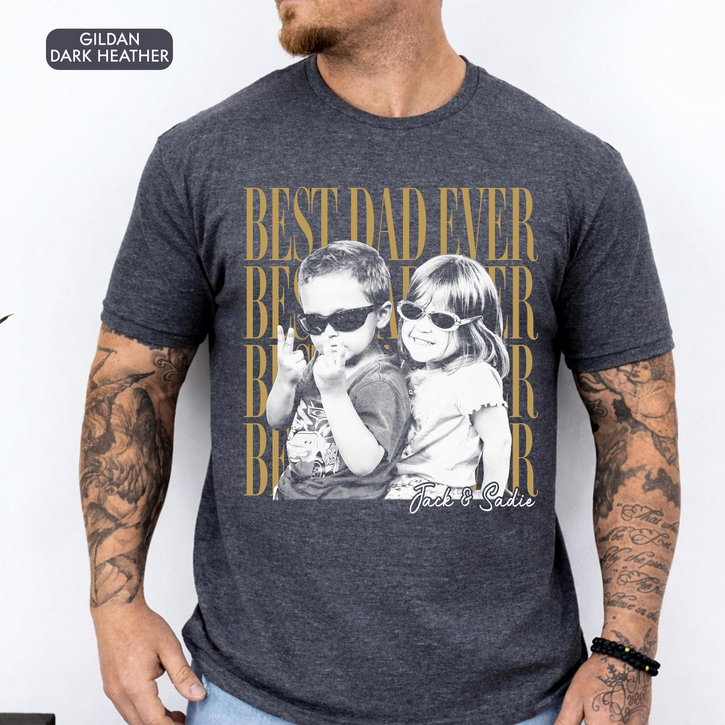 Custom Dad Vintage Photo Shirt: Personalized Fathers Day Shirt With Kids Photo, Funny Dad Shirt, Best Dad Ever Shirt, New Dad Gift