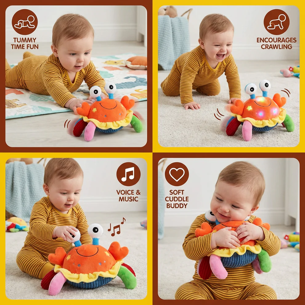 Interactive Musical Crab with Voice Function – Moving Educational Toy for Babies