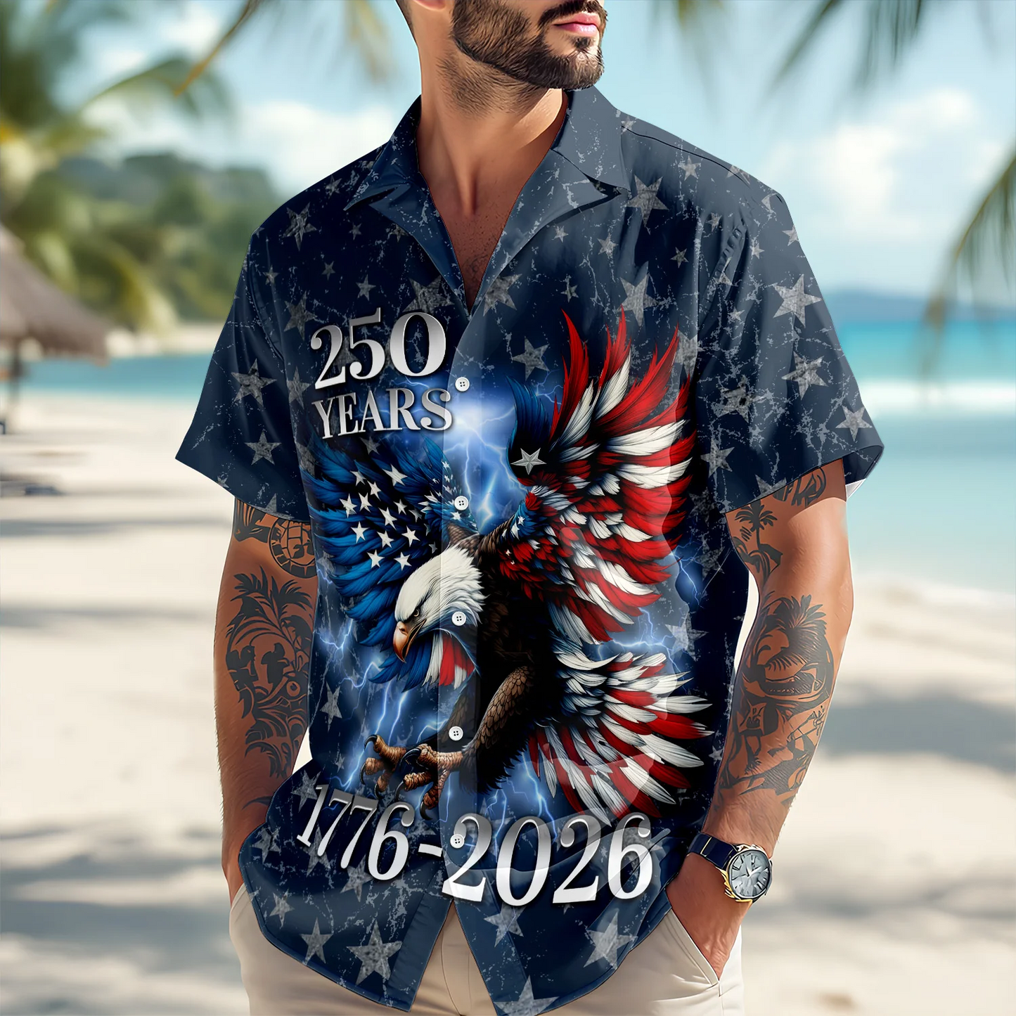 Personalized 250th Anniversary Eagle Patriotic American Hawaiian Shirts