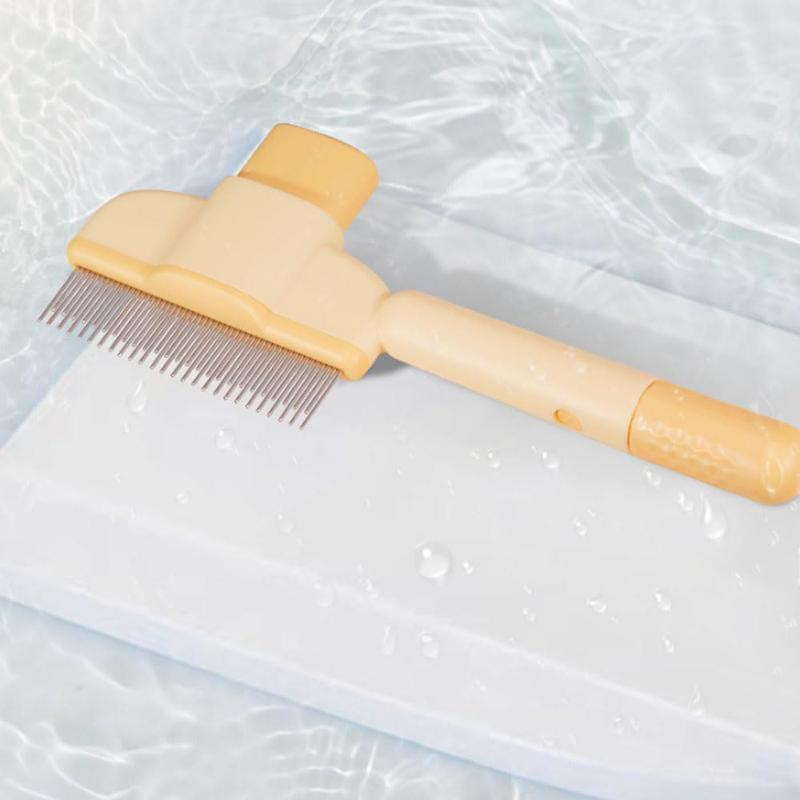Pet Hair Removal Comb with Release Button for Cats and Dogs, De-Shedding Brush with Long & Short Stainless Steel Teeth for Efficient Hair Removal