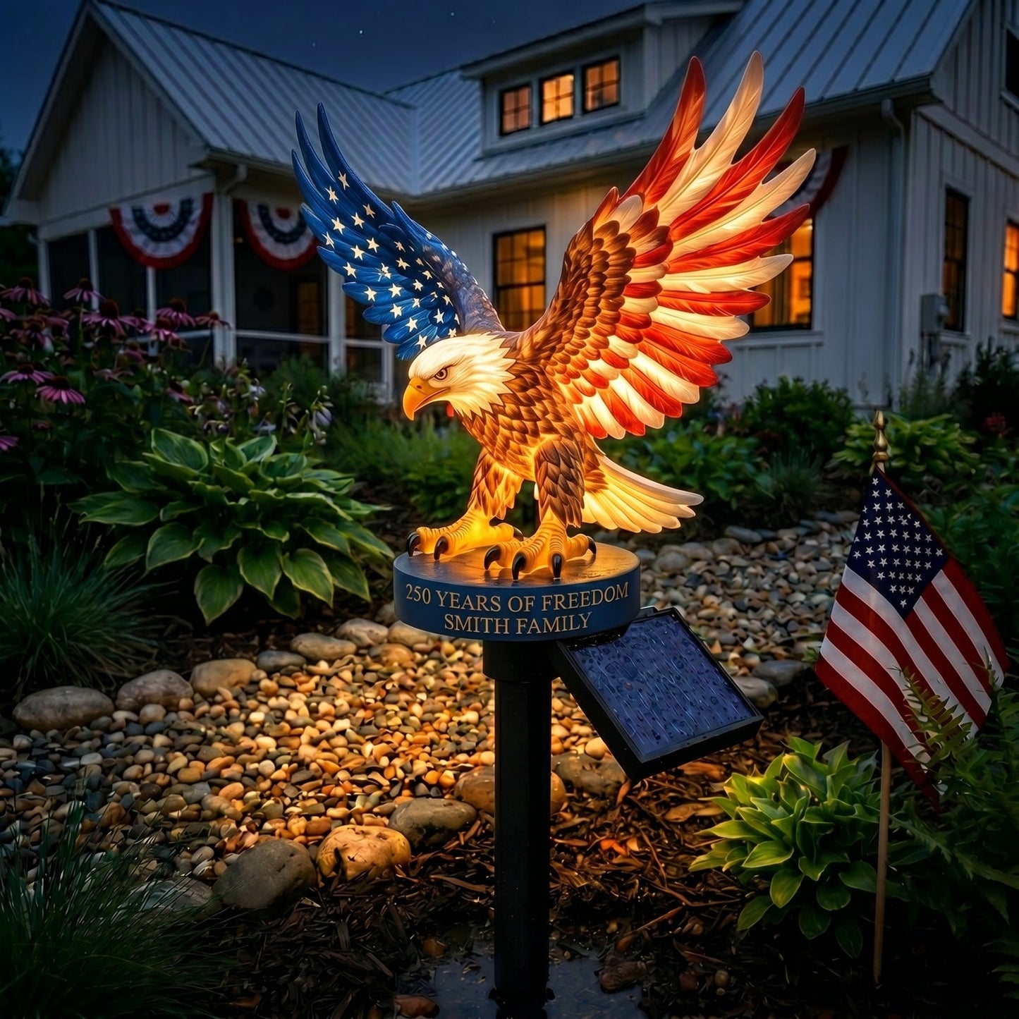 Personalized Solar Eagle Garden Light - A Glowing Tribute to American Freedom