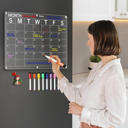 🗓️ Easy-to-Read Magnetic Acrylic Fridge Board | 14.5"x11.5" Clear Dry Erase Monthly Calendar, Weekly Planner, and Memo Board for Home Organization