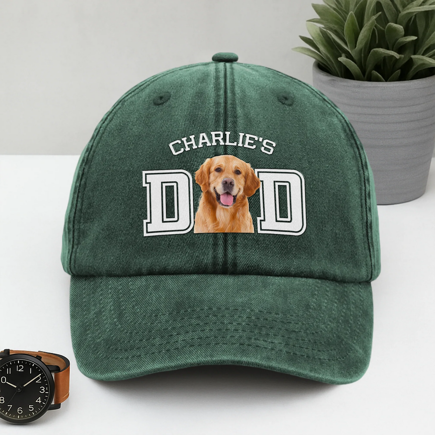 Custom Photo Dog Cat Dad Washed Denim Baseball Cap