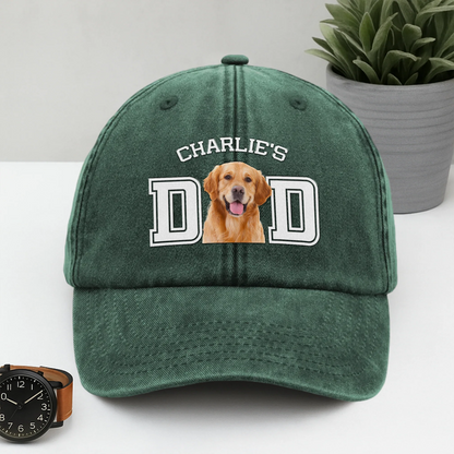 Custom Photo Dog Cat Dad Washed Denim Baseball Cap
