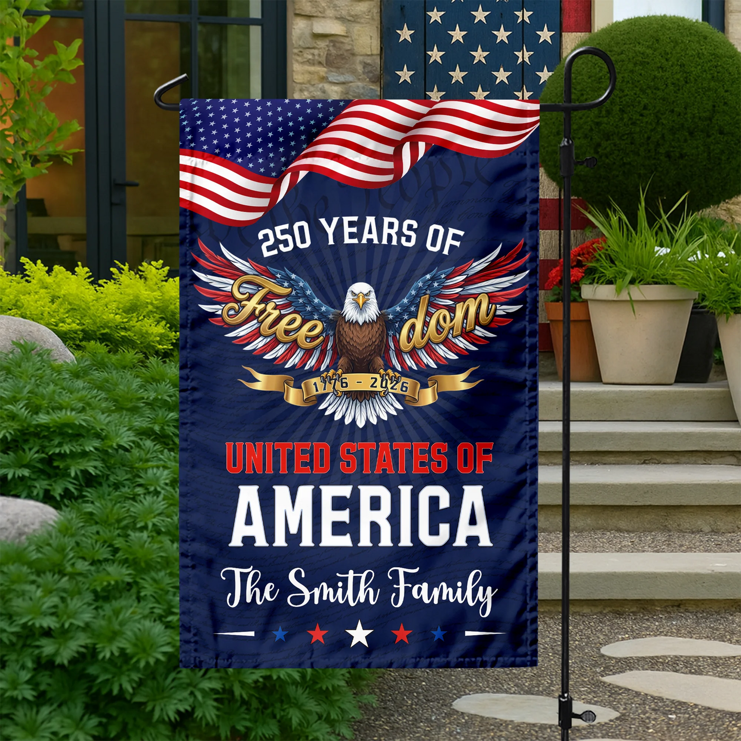 Custom Family Name 250 Years of Freedom Eagle USA 1776–2026 Garden Flag