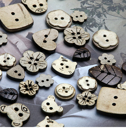 Vintage Distressed Coconut Shell Buttons — For Sweaters, Cardigans & DIY Crafts