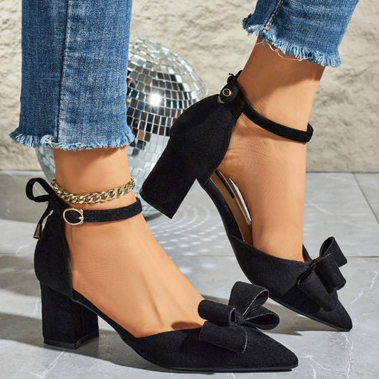 Bow-tie chunky open-toe strappy high-heeled sandals