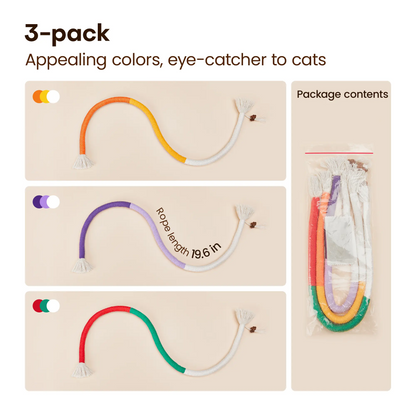 Cat Toys Chew Ropes 3Pcs, Safe Teeth Cleaning Toy for Indoor Kittens, Calming Interactive Kitty Toys