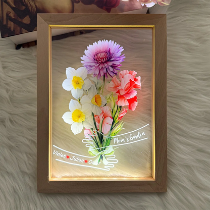 Custom Hug Birth Month Flower Bouquet with Names LED Night Light Frame – Personalized Mother’s Day Gift for Mom & Grandma
