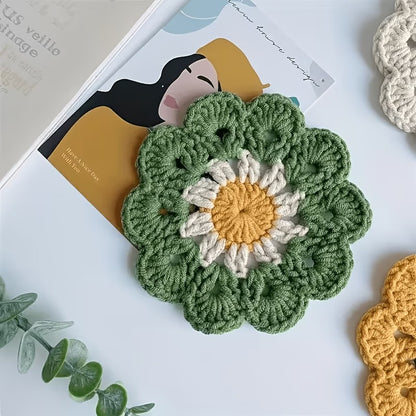 Handmade Crochet Floral Coaster | Cute Ins-Style Knitted Mug Rug & Desk Decor