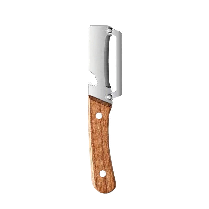 Premium Stainless Steel Vegetable Peeler with Ergonomic Solid Wood Handle - Professional Sharp Fruit and Potato Peeler with Integrated Bottle Opener