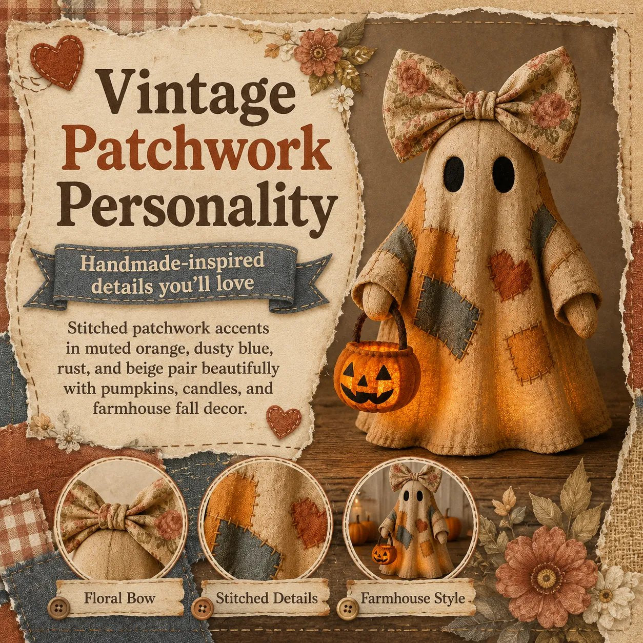 Lighted Vintage Patchwork Ghost 👻  Free Shipping