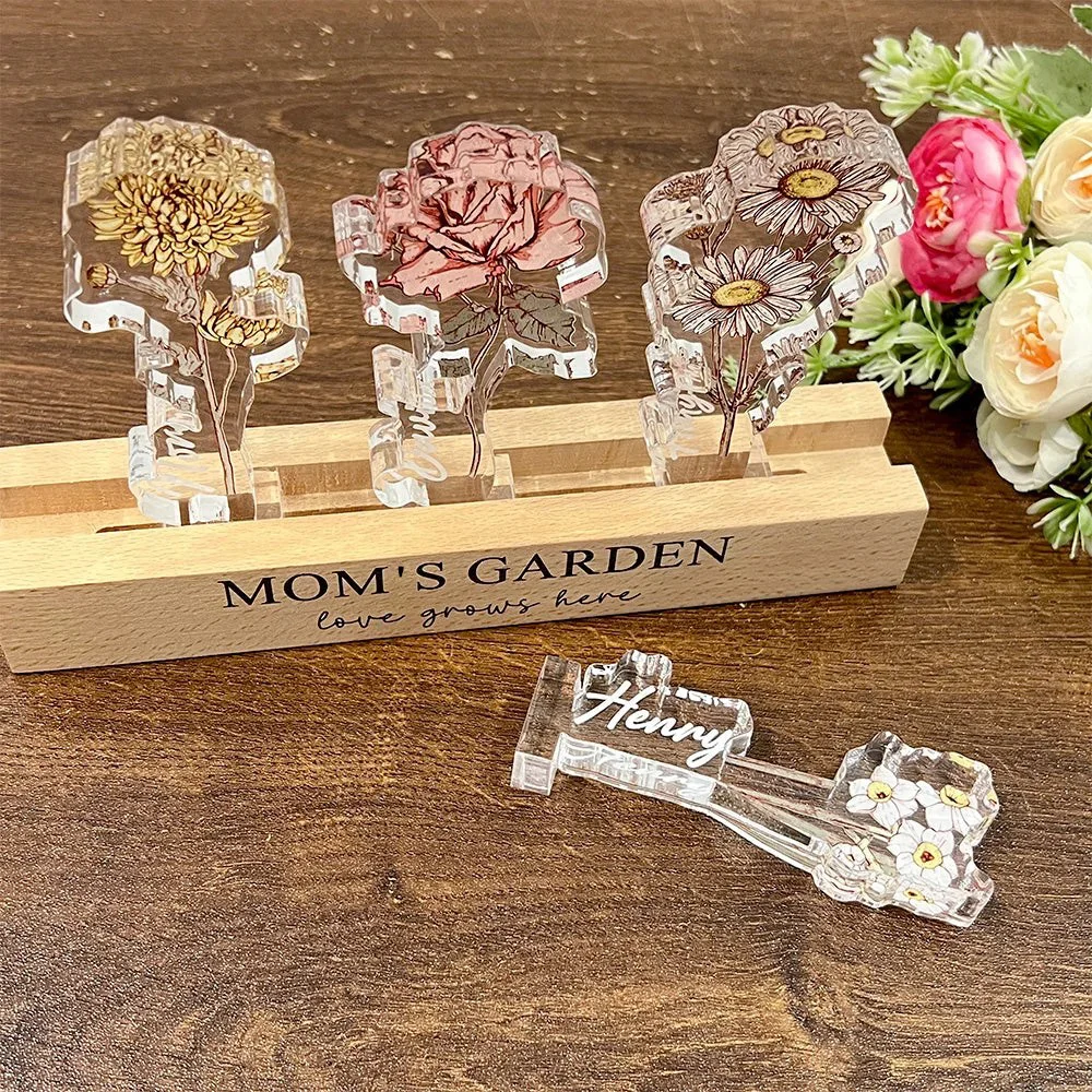 Custom Birth Flower 3D Crystal LED Light with Kids Names – Mother’s Day Gift for Mom