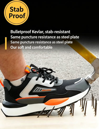 Men's Color-block Lace Up Front Mesh Breathable Safety Shoes, Lightweight Comfortable Anti-slip Work Protective Shoes, Steel Toe Shoes