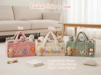 Personalized Plush Baby Storage Basket, Custom Yarn Name Diaper Caddy, Nursery Organizer Basket, Baby Shower Gift for New Mom