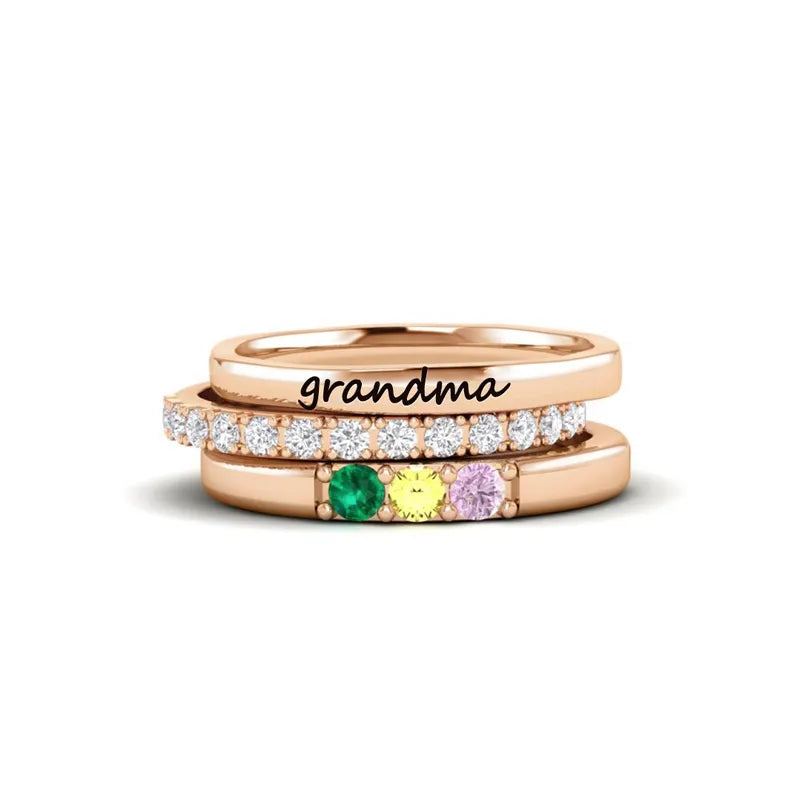 For Grandmother-Custom With Grandkids' Birthstones Stack Ring