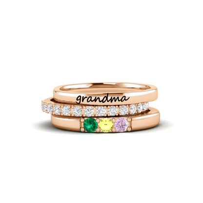 For Grandmother-Custom With Grandkids' Birthstones Stack Ring