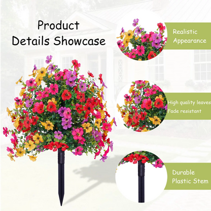 Outdoor Artificial Eucalyptus and Violet Flower Stakes - UV Resistant Faux Floral Garden Decor for Patio, Yard & Home, 21.5-Inch Realistic Silk Flower Arrangement