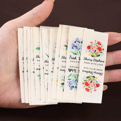 Personalized Watercolor Birth Flower 100% Cotton Sewing Label with Name and Text Birthday Gift for Knitting Lover DIY Craft Lover