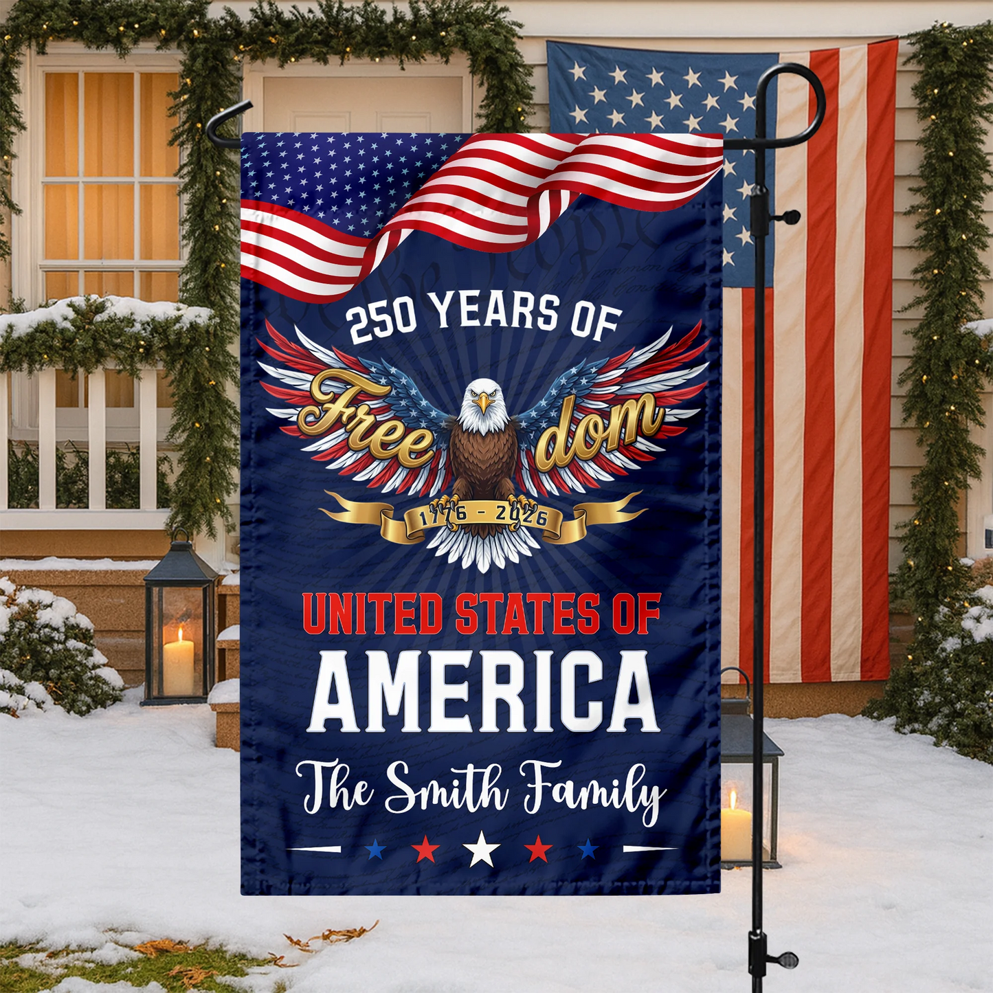 Custom Family Name 250 Years of Freedom Eagle USA 1776–2026 Garden Flag