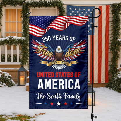 Custom Family Name 250 Years of Freedom Eagle USA 1776–2026 Garden Flag
