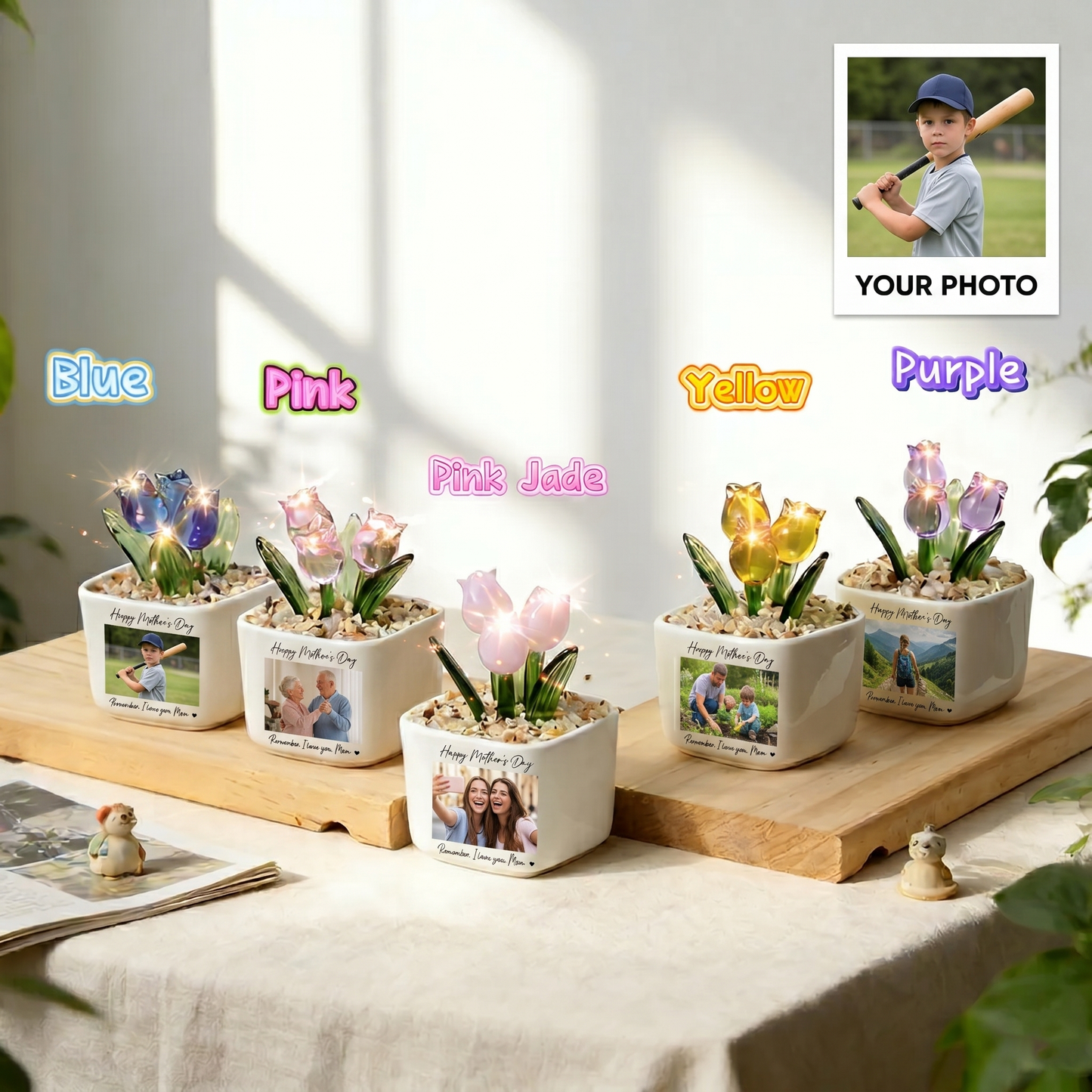 Personalized Photo Glass Tulip Pot — Custom Photo Planter, An Exclusive Photo Gift for Best Friends AND Moms AND pets — Birthday Gift — Personalized Photo Glass Tulip