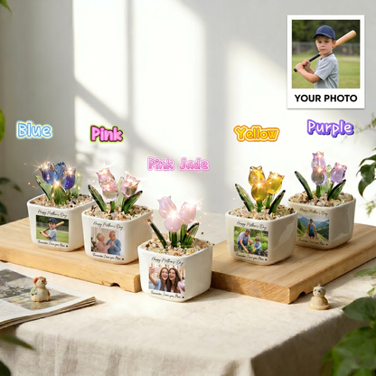 Personalized Photo Glass Tulip Pot — Custom Photo Planter, An Exclusive Photo Gift for Best Friends AND Moms AND pets — Birthday Gift — Personalized Photo Glass Tulip