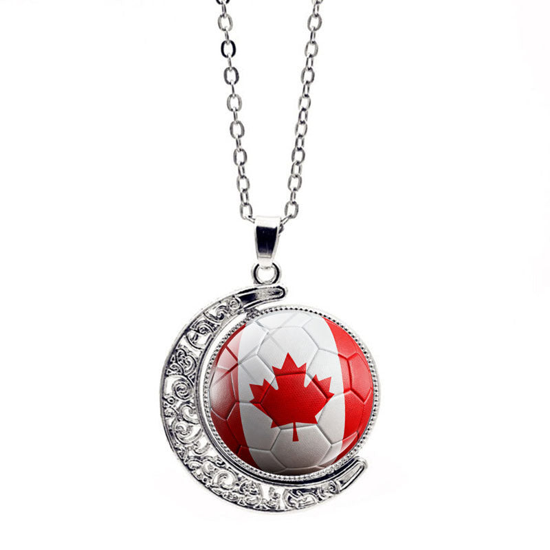 ⚽ 2026 World Cup Soccer Flag Necklace | 360° Spinning Moon Pendant Jewelry for Women