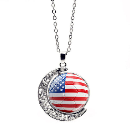 ⚽ 2026 World Cup Soccer Flag Necklace | 360° Spinning Moon Pendant Jewelry for Women