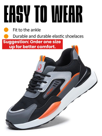 Men's Color-block Lace Up Front Mesh Breathable Safety Shoes, Lightweight Comfortable Anti-slip Work Protective Shoes, Steel Toe Shoes