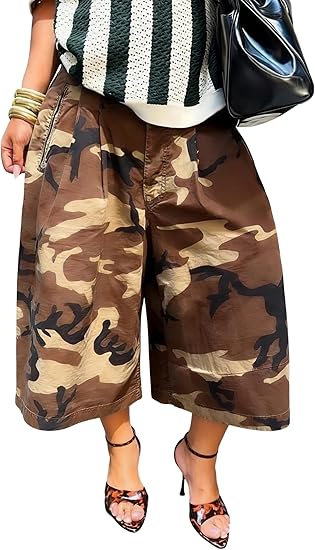 Women Baggy Cargo Jeans Camo Army Fatigue Wide Leg Harem Cropped Denim Pants Plus Size Camouflage Jean Trousers