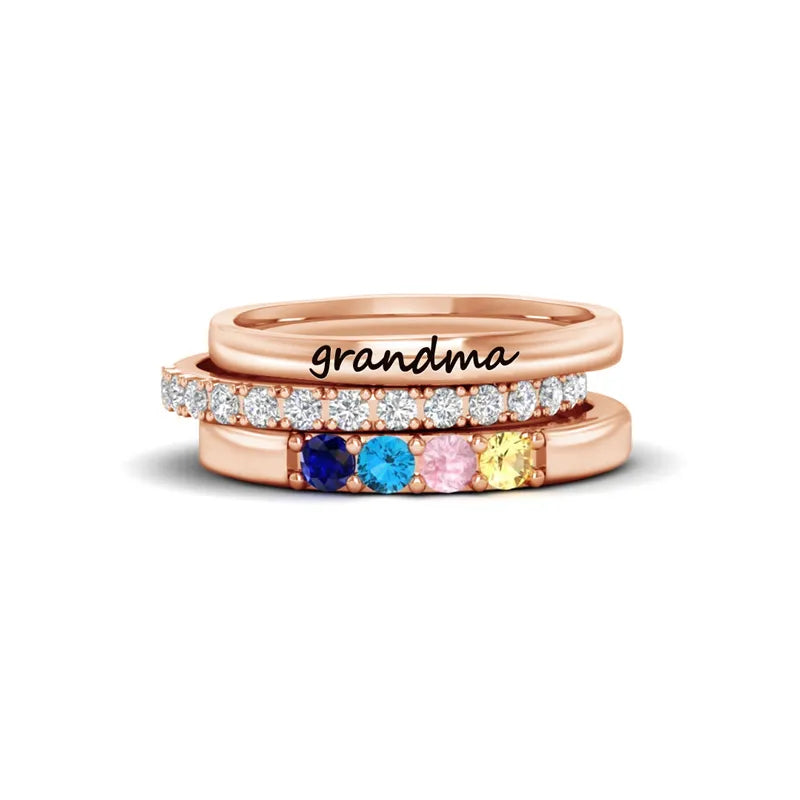 For Grandmother-Custom With Grandkids' Birthstones Stack Ring