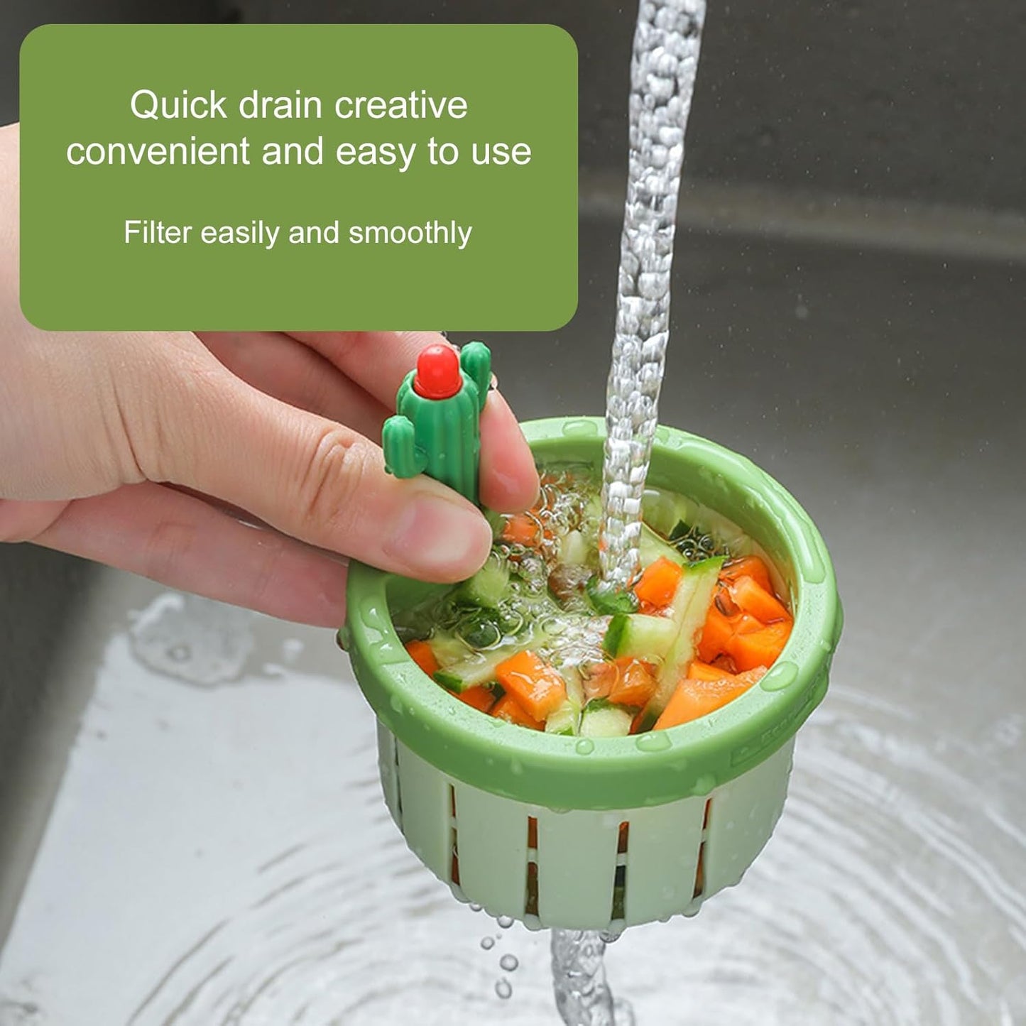 Magic Cactus Sink Strainer | Touch-Free Push-to-Dump Kitchen Drain Filter