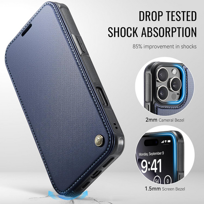 Premium Leather Wallet Folio Case with MagSafe for iPhone 16 Pro Max