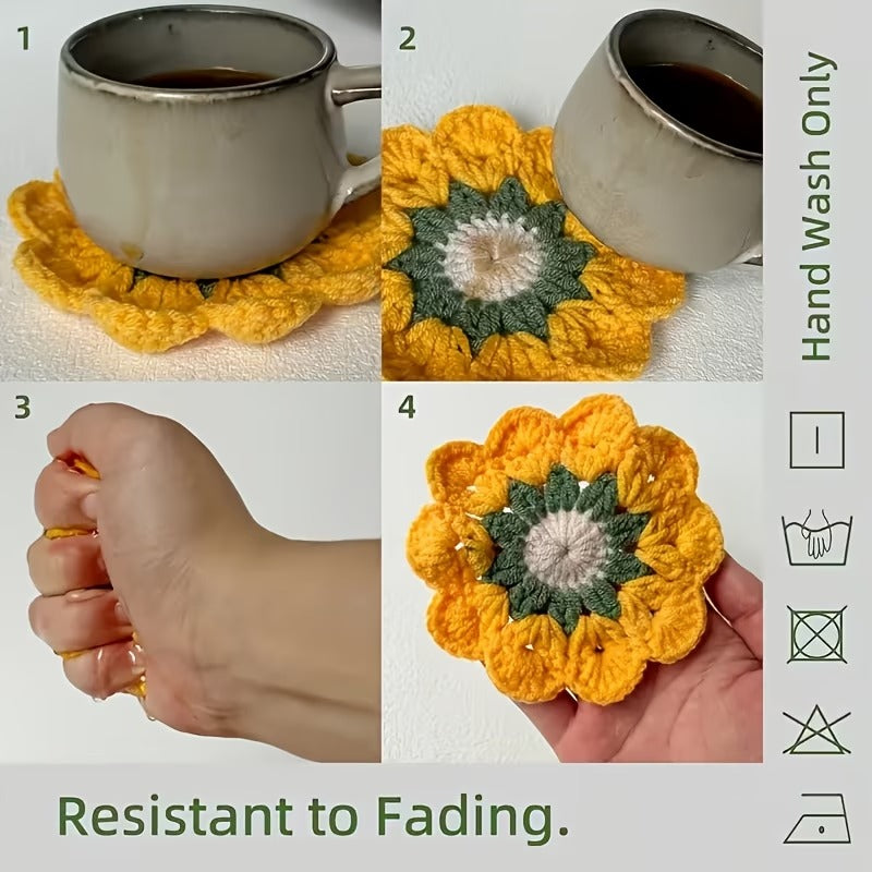 Handmade Crochet Floral Coaster | Cute Ins-Style Knitted Mug Rug & Desk Decor