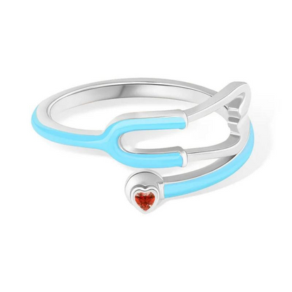 Personalized Multicolor Enamel Stethoscope Heart Birthstone Ring Nurses Week Appreciation Gift for Nurse Doctor Medical Staff