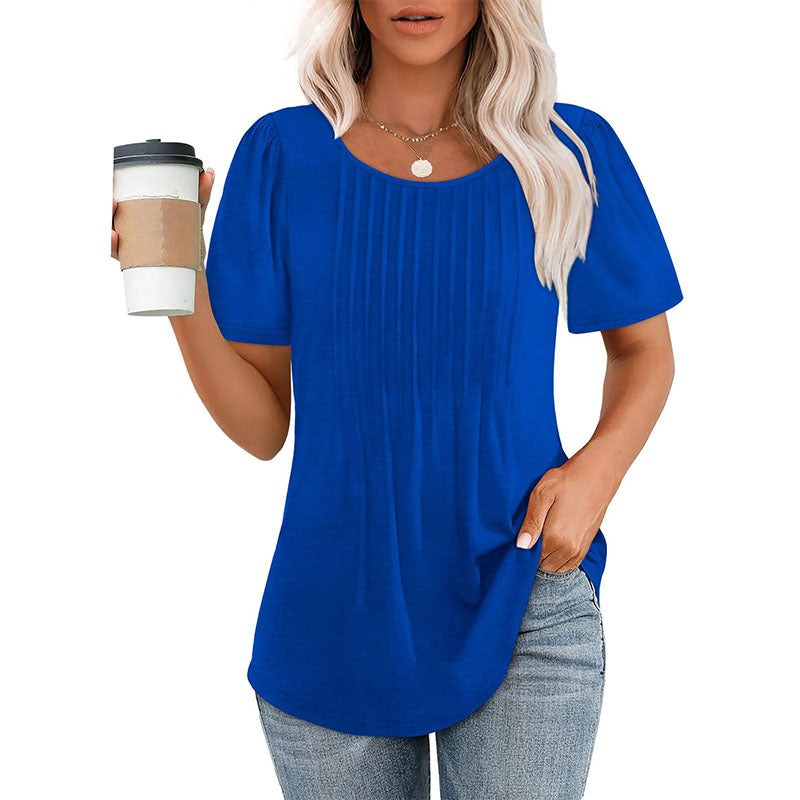 💕Last day promotionWomens💕 T-Shirts Short SleevePleated Dressy Casual ScoopedNeck Summer Tops Blouses