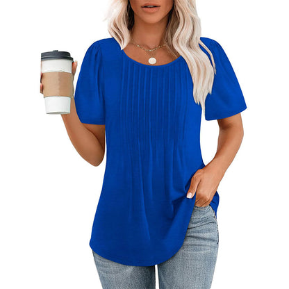 💕Last day promotionWomens💕 T-Shirts Short SleevePleated Dressy Casual ScoopedNeck Summer Tops Blouses