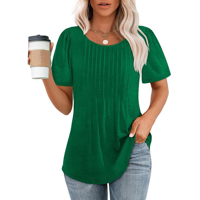 💕Last day promotionWomens💕 T-Shirts Short SleevePleated Dressy Casual ScoopedNeck Summer Tops Blouses