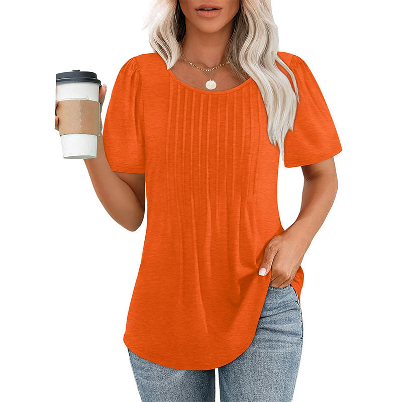 💕Last day promotionWomens💕 T-Shirts Short SleevePleated Dressy Casual ScoopedNeck Summer Tops Blouses
