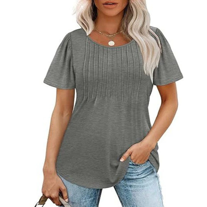 💕Last day promotionWomens💕 T-Shirts Short SleevePleated Dressy Casual ScoopedNeck Summer Tops Blouses