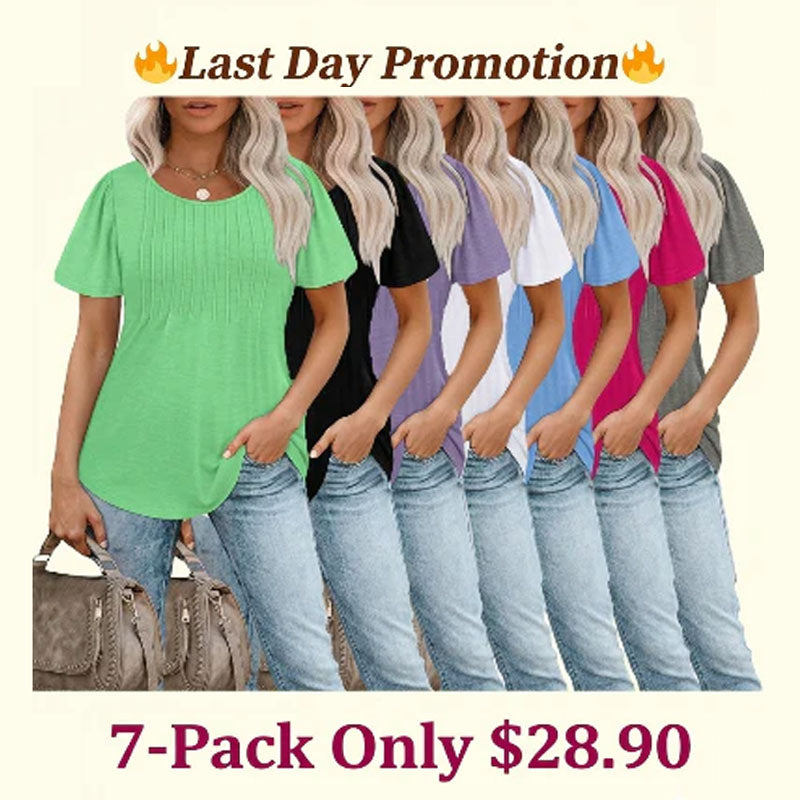 💕Last day promotionWomens💕 T-Shirts Short SleevePleated Dressy Casual ScoopedNeck Summer Tops Blouses