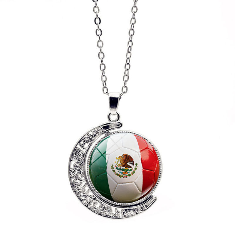 ⚽ 2026 World Cup Soccer Flag Necklace | 360° Spinning Moon Pendant Jewelry for Women