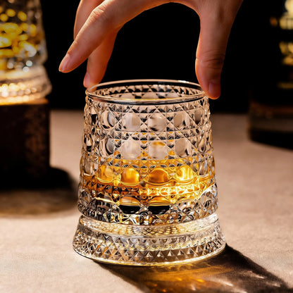 Luxury 360° Spinning Whiskey Glass | Star-Cut Heavy Tumbler for Tasting & Stress Relief