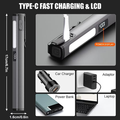 6-in-1 Magnetic EDC Penlight | Rechargeable Inspection & Auto Work Light with LED Display