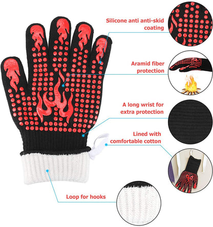 1472°F Extreme Heat Resistant BBQ Gloves | Premium Aramid Grilling, Smoker & Oven Mitts