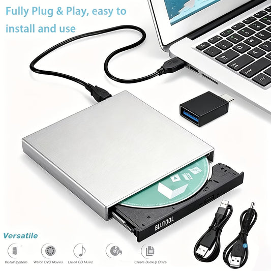 Portable External CD/DVD Drive | USB CD-RW Burner & DVD Reader for Laptop